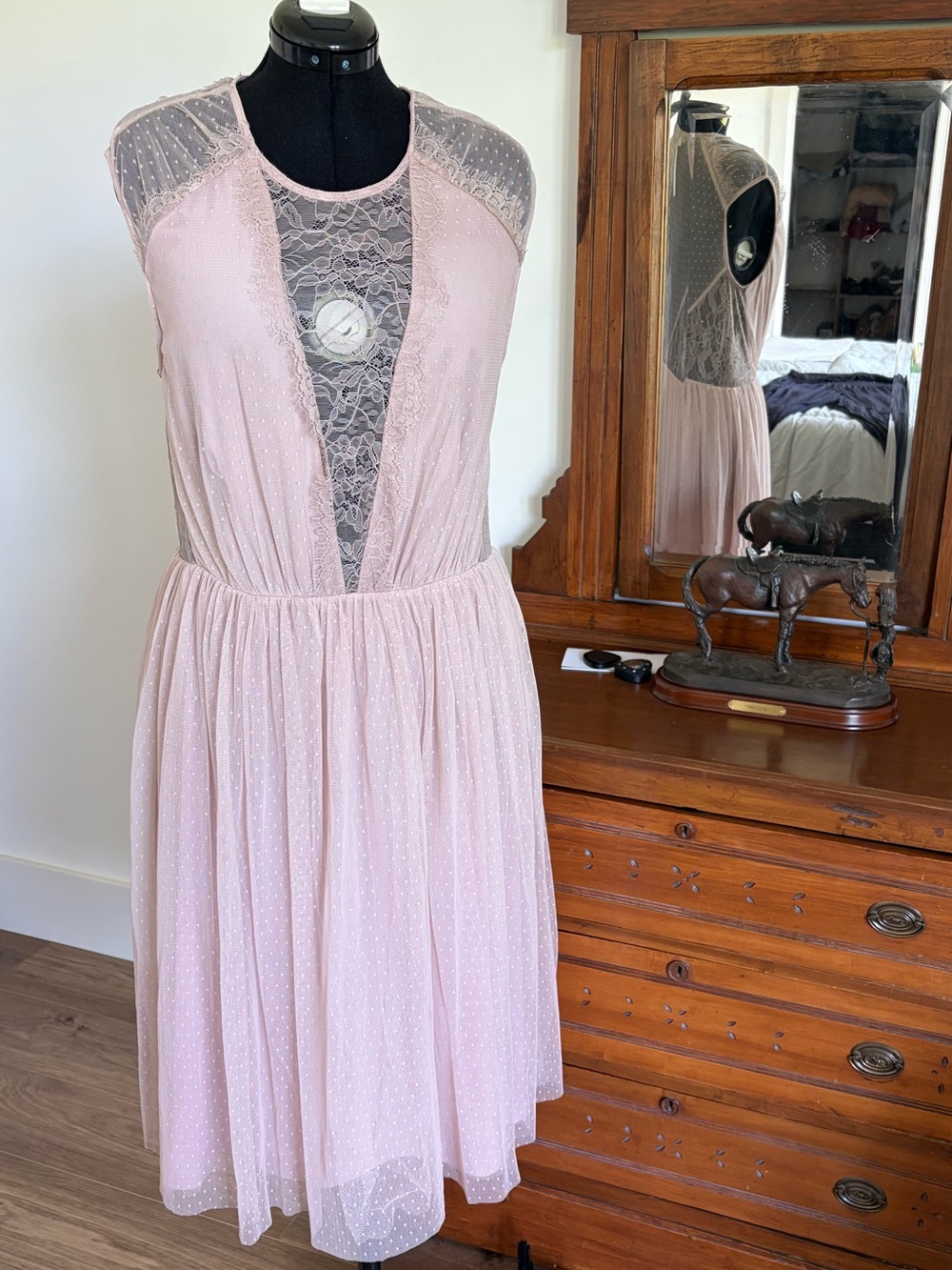 Asos Lace & Tulle Midi Dress in Blush Pink